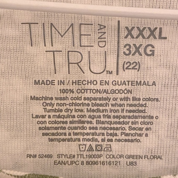 NWOT Time and Tru floral cotton tee, size US 3X - Picture 3 of 4